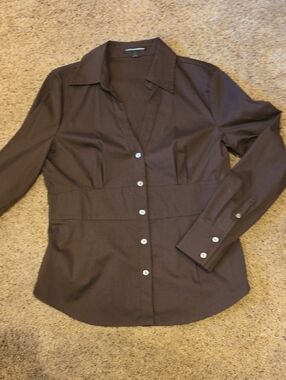 Express Chocolate Brown Button-Down Blouse